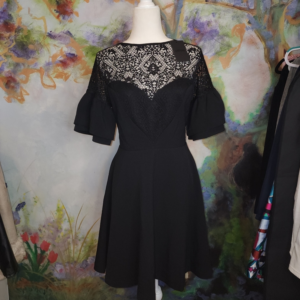 NWT Sweetheart Black Lace Embellished Midi Dress